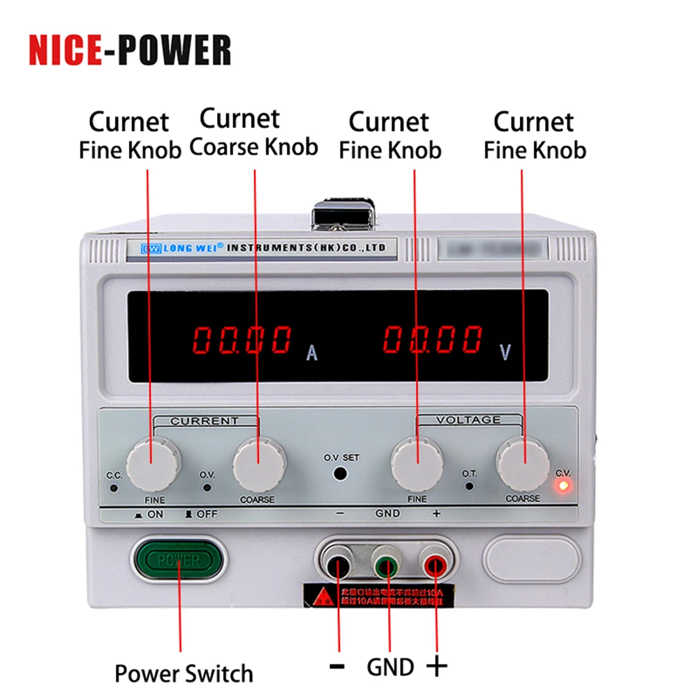 Лабораторный Регулируемый источник питания постоянного тока 220 В, 3 А, 100 в, 5 А высокой мощности, цифровой дисплей, Регулируемый импульсный источник питания Longwei 220 В