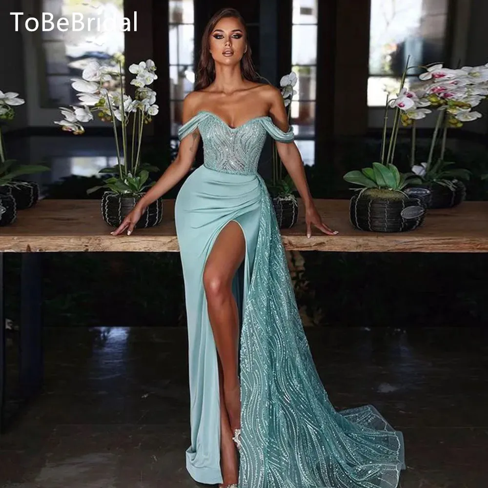 

Sexy Off Shoulder Mermaid Prom Dress Sparkling Lace Sweetheart Collar Side Split Slim Fit Cocktail Party Dress Vestidos De Noche