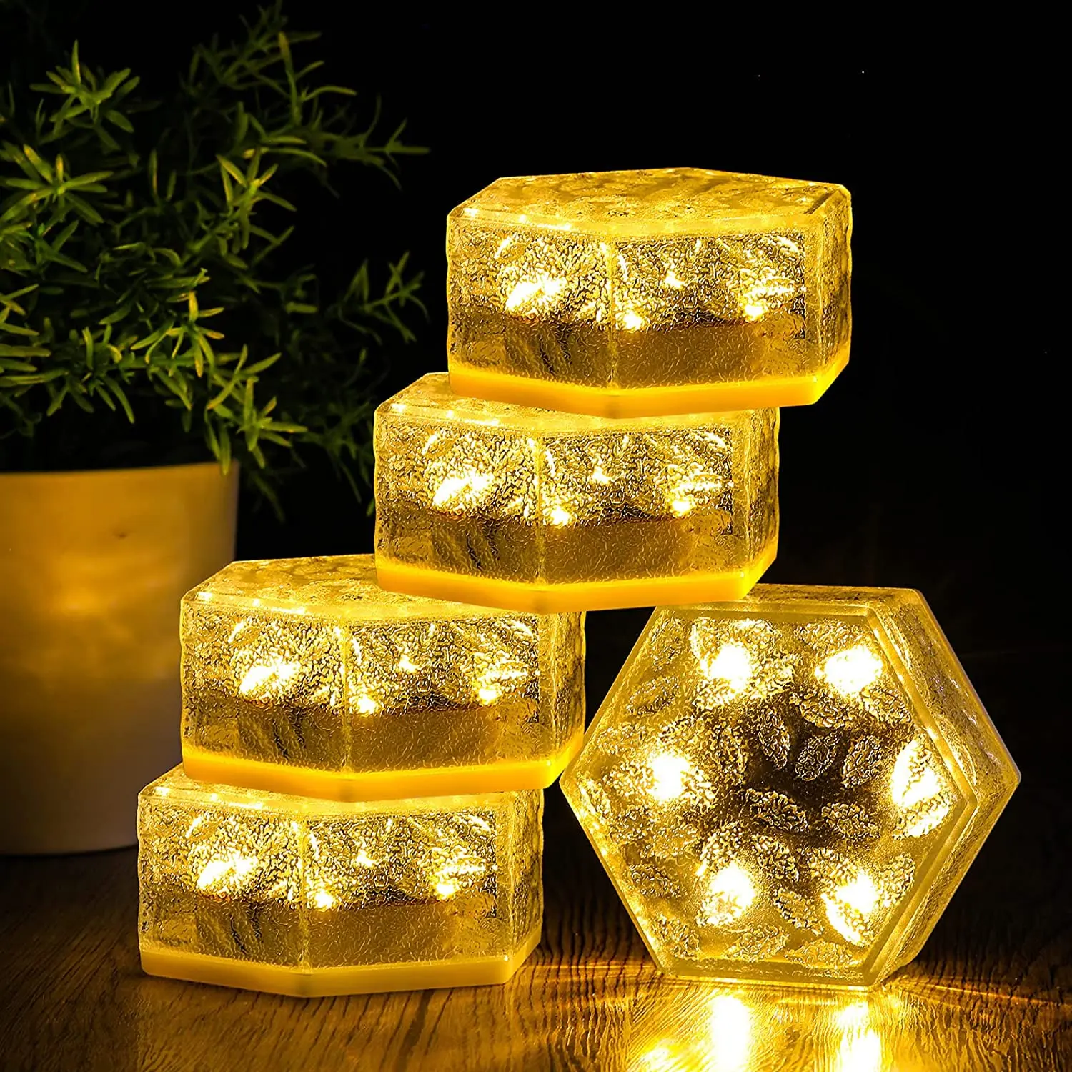 

Hexagon Solar Brick Lights Ice Cube Landscape Path Outdoor Waterproof Garden Courtyard Pathway Stair Step LED Solar Lamp