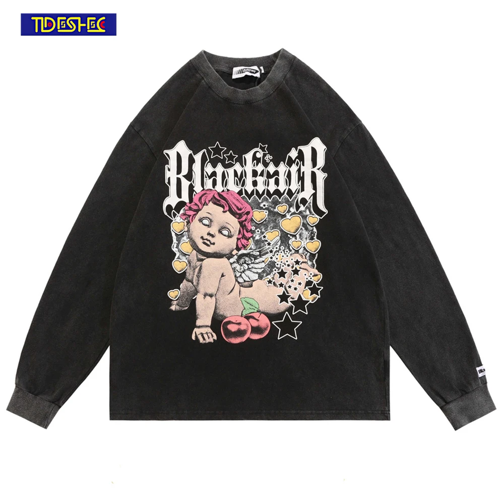 

Футболка мужская оверсайз с длинным рукавом, с надписью «Angel Baby»