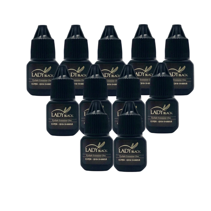 

10Bottles Black Lady Glue Eyelash Extensions With Original Bags Low Irritation Fast Drying for Sensitive Skin False Eyelash Glue