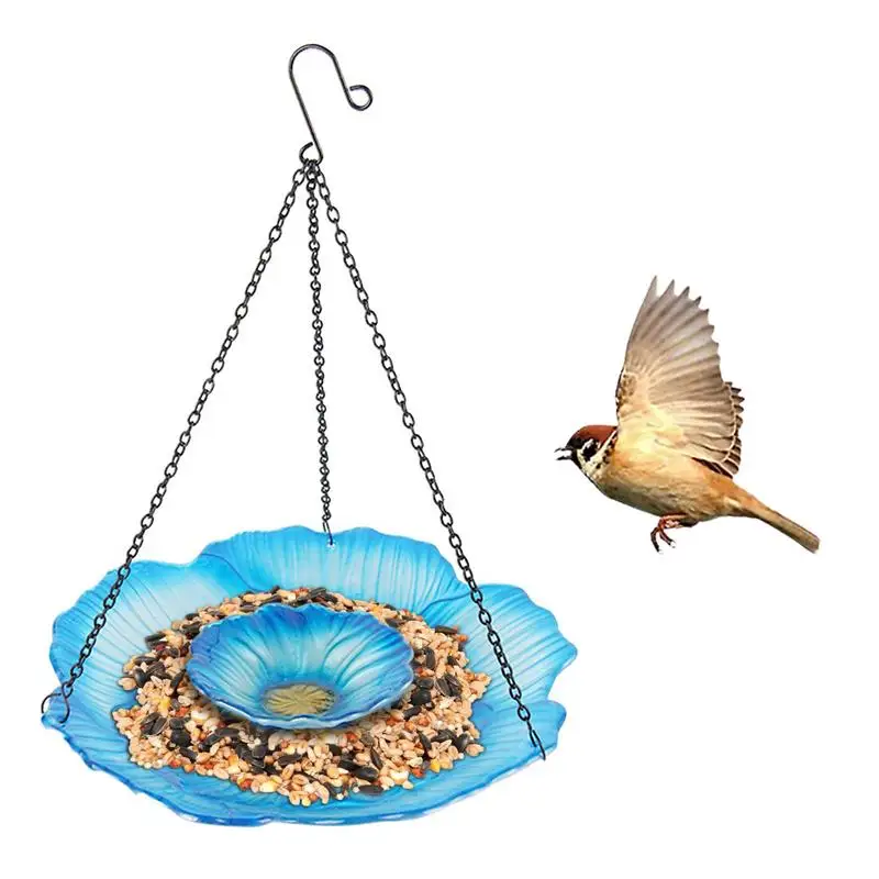 Outdoor Glass Hangings Bird Bath Bird Shower With Double Layers Outdoor Garden Decoration Charm For Bird