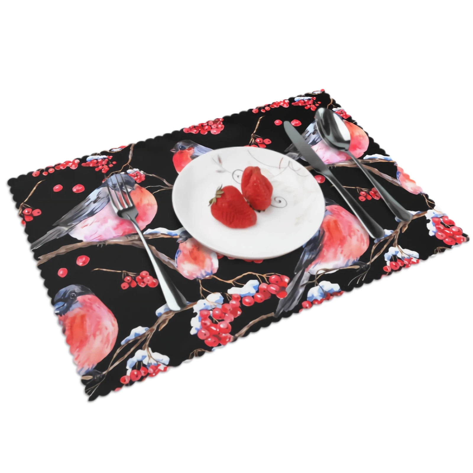 

Winter Bird Placemats for Dining Table Set of 4 Cute BullfinchesDecor Rectangular Heat Resistant Washable Place Mat