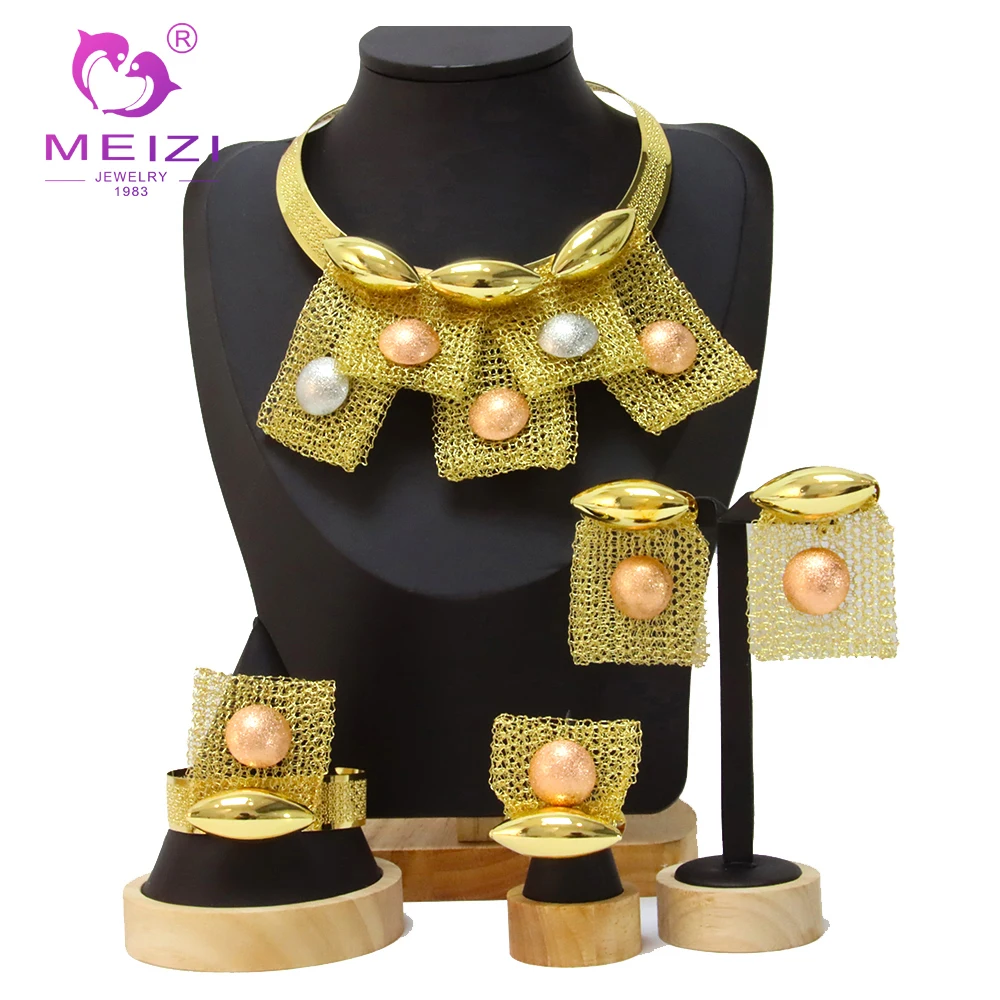 

Ювелирные изделия MEIZI, африканские высококачественные Роскошные позолоченные бусины 18 карат, кулон для ожерелья, наборы, свадебные аксессуары для невесты