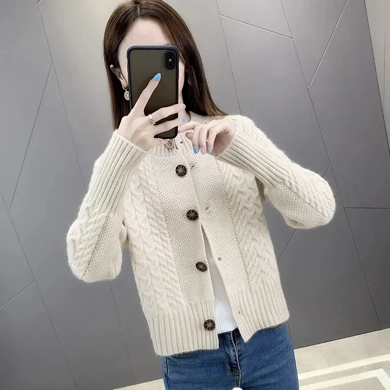 Корейский женский свитер в полоску кардиган Женская однотонная трикотажная