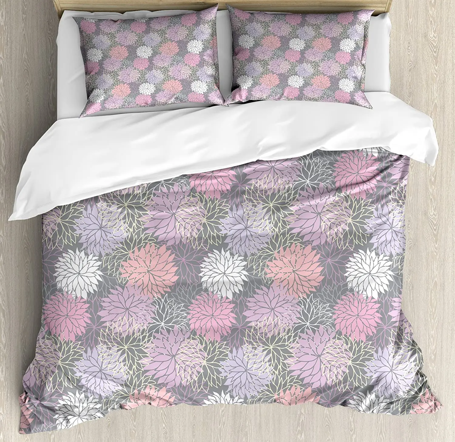 

Pink and Grey Bedding Set For Bedroom Bed Home Blossom Bouquet Botanical Foliage Shabby Ch Duvet Cover Quilt Cover Pillowcase