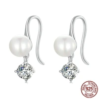 ailodo 925 sterling silver earrings for women elegant shell pearl cubic zirconia party wedding earrings fine jewelry girls gift