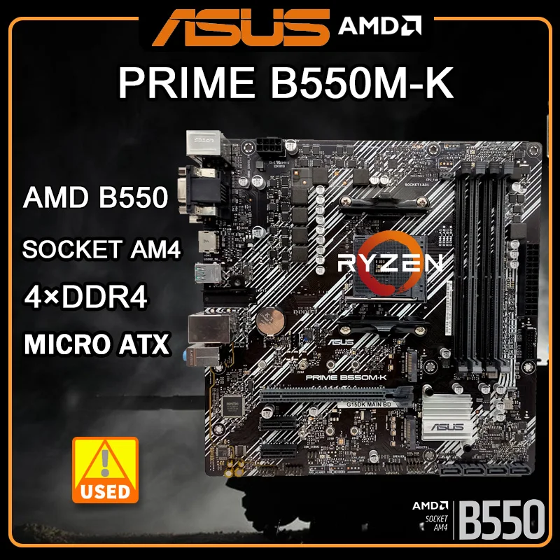 

B550M Motherboard ASUS PRIME B550M-K Socket AM4 DDR4 128GB AMD B550 PCI-E 4.0 USB3.2 SATA III M.2 Micro ATX