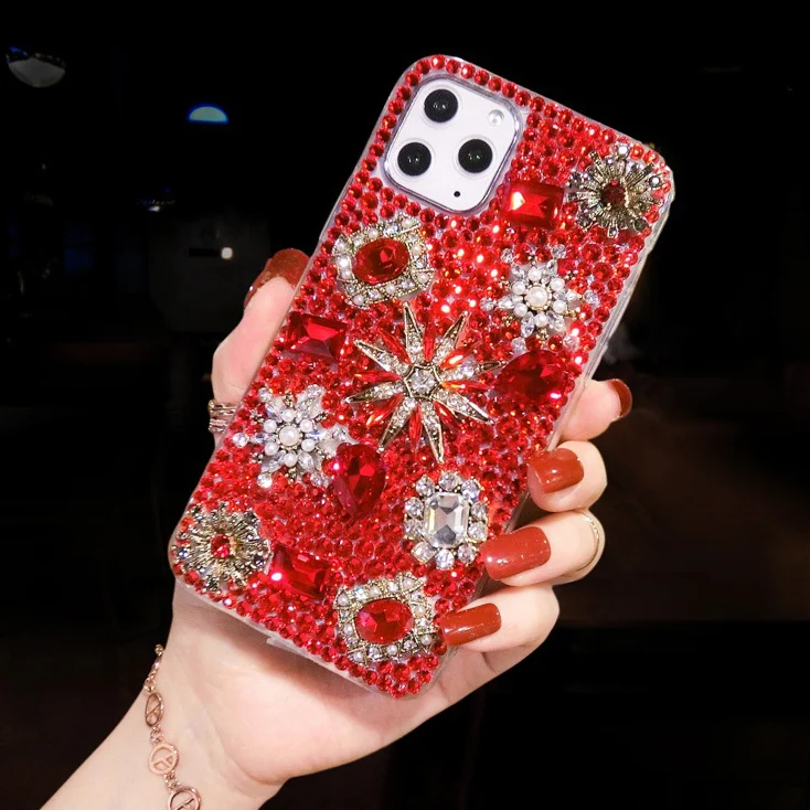 

Luxury Bling Rhinestone Diamond Flowers Case For SamsungA40 A50 A60 A80 A90 A51 A52 A71 A81 A6S A8S A9S A50S Glitter Cover