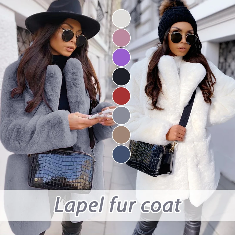 New Store Sale! Autumn Winter Women Mink Faux Fur Coat Thick Warm Lapel Neck Long Windbreaker Luxury Pink Pocket Jackets Tops