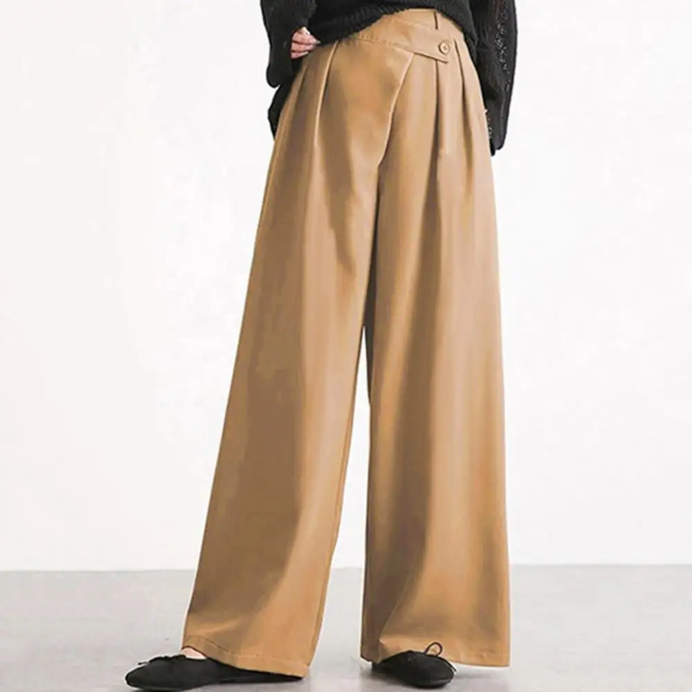 

Solid Color Straight Women Trousers Pants Loose High Waist Wide Leg Oversize Irregular Waistband
