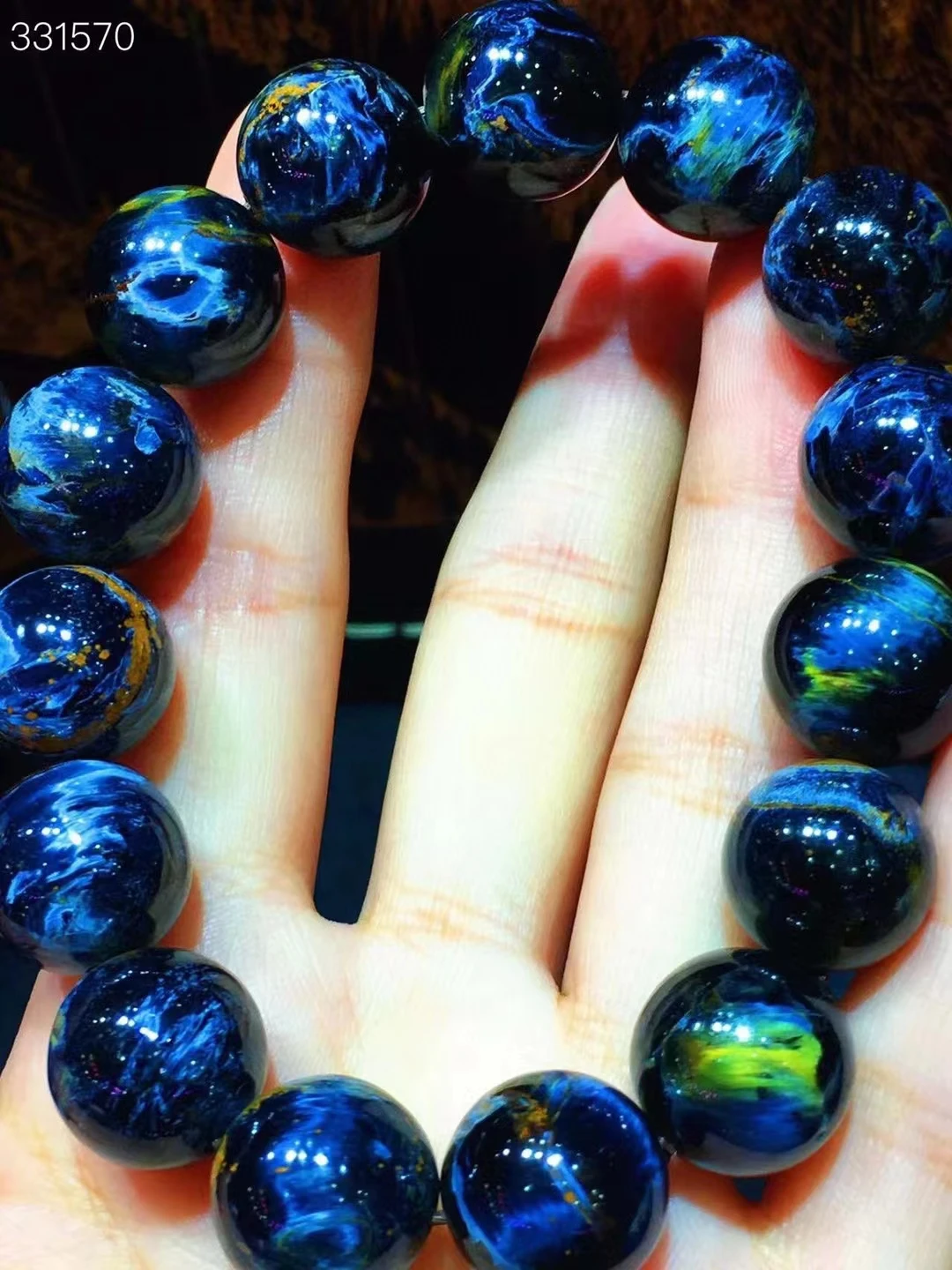 

Natural Blue Pietersite Round Beads Bracelet Jewelry Cat Eye Stretch 14.2mm Healing Bracelet From Namibia Women Men AAAAAA