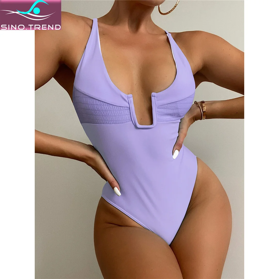 

SINO.TREND New Sexy 5 Colors U Neck High Cut Women Swimwear One Piece Swimsuit Female Splicing Monokini Bathing Suit Swim Lady