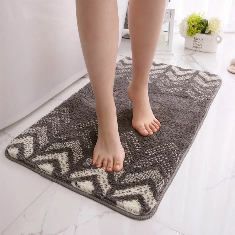 

Modern Stripe Bathroom Bath Mat Anti Slip Absorbent Foot Mat Microfiber Shower Room Doormat Bathtub Side Toilet Floor Area Rugs
