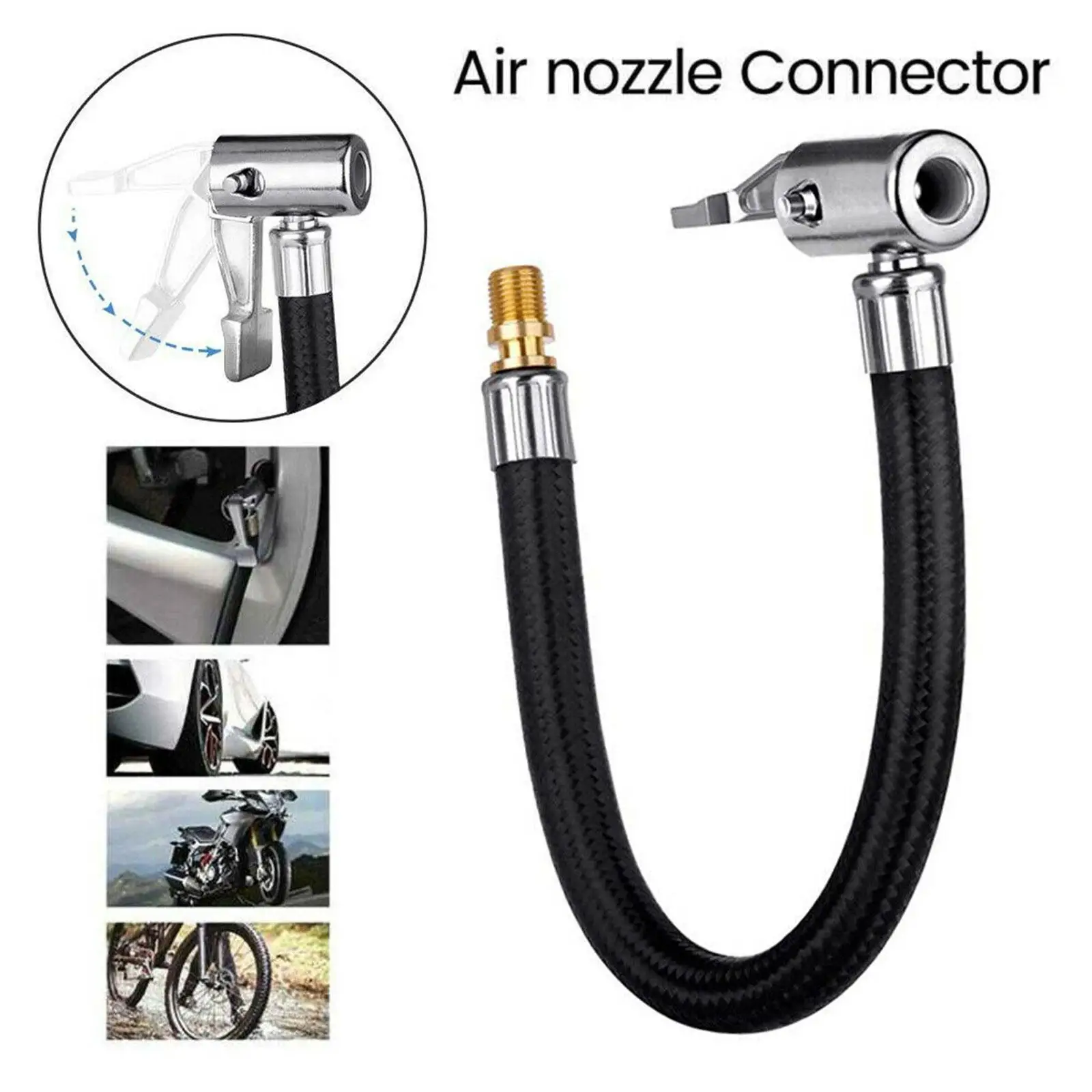 

Motorcycle Car Bike Tire Air Inflator Hose Inflatable Pump Extension Tube Adapter Twist Tyre Air Connection Locking Air Chuck
