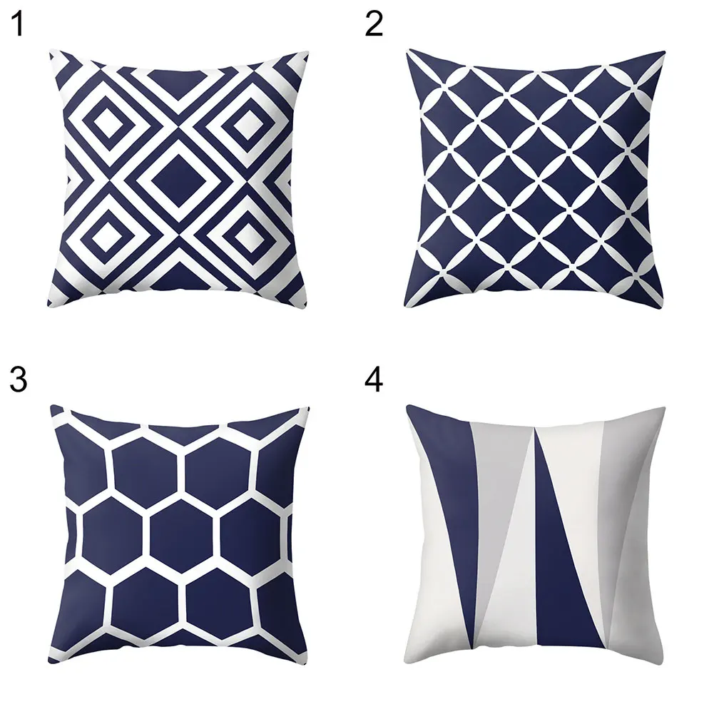 

Navy Blue Geometric Pattern Pillow Cover Pillowcases Decorative Pillows for Home Decoration Polyester Cushion Cover 45*45cm