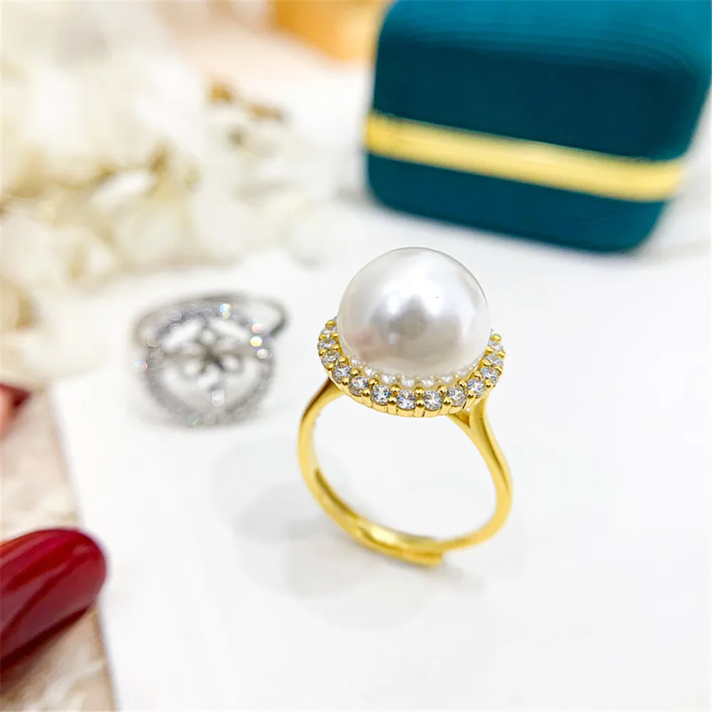 

DIY Pearl Accessories S925 Sterling silver jewelry gold silver ring empty holder with 11-12mm circle No Pearl