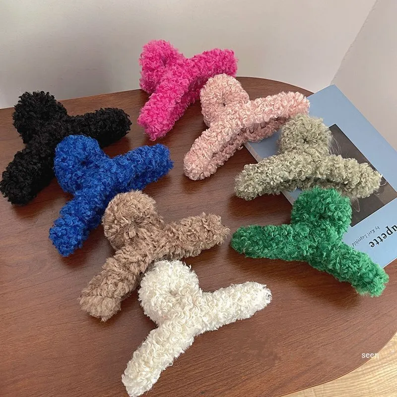 

Candy Colors Plush Hair Claw Women Korean Fashion Hair Shark Clip Elegant Large Hairpins Winter Hair Accessories For Girls