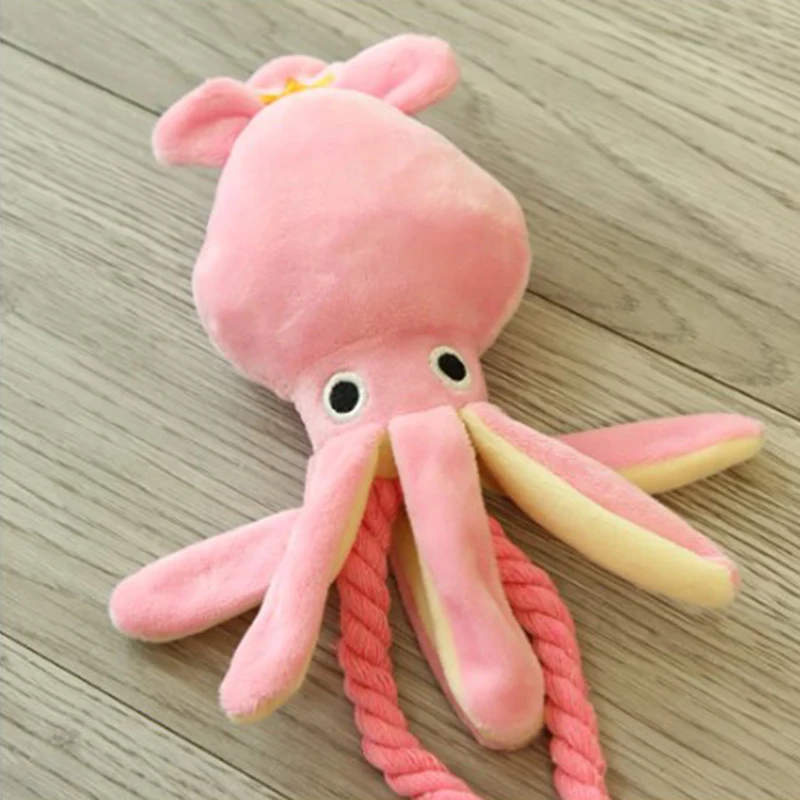 Cute Squid Small Dog Toy Sound Bite Resistant Vocal Teddy Knot Plush Pet Puppy Rope Toys Pink Chew Squeak Toys For Cat images - 6