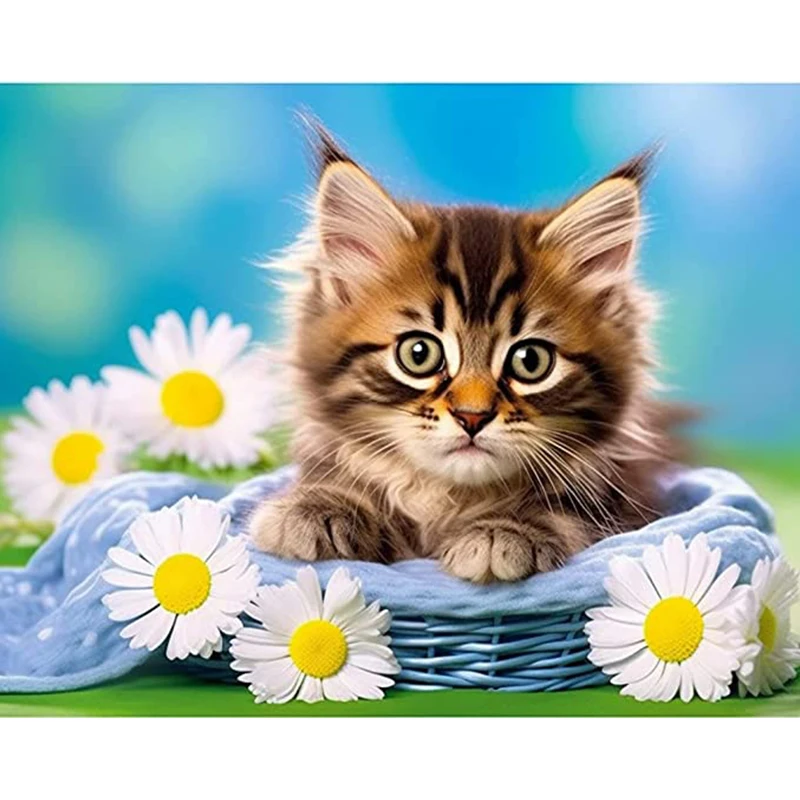 

Diamond Embroidery Sale Full Square/Round Drill Flowers Kitten Mosaic Cross Stitch Painting Cats Daisy 5D DIY Diamond Art Wall