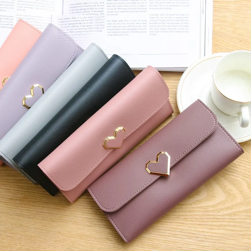 

2023 Long Women Wallets Free Name Customized Lady’S New Fashion Quality PU Female Wallets Heart Decoration Photo Holder Purse
