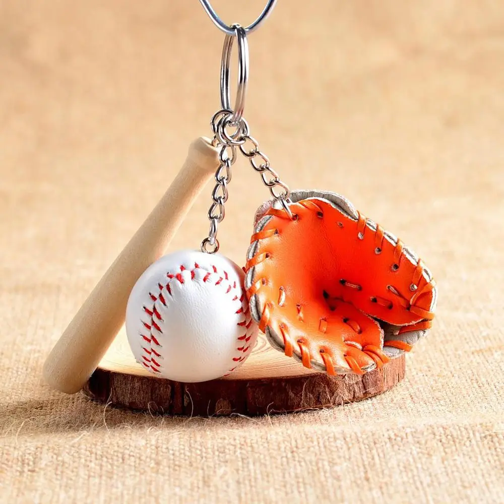 

Mini Baseball Keychain Leather Baseball Glove Wooden Keyring Bag Pendant Sports Souvenirs Car Key Chain Gift For Women Men
