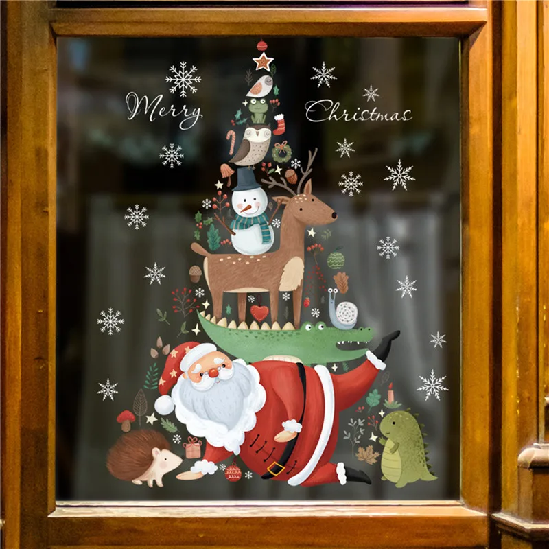 

New Christmas Decoration Window Stickers Santa Gifts Merry Christmas Mirror Sticker Xmas Tree Window Glass Sticker New Year 2023