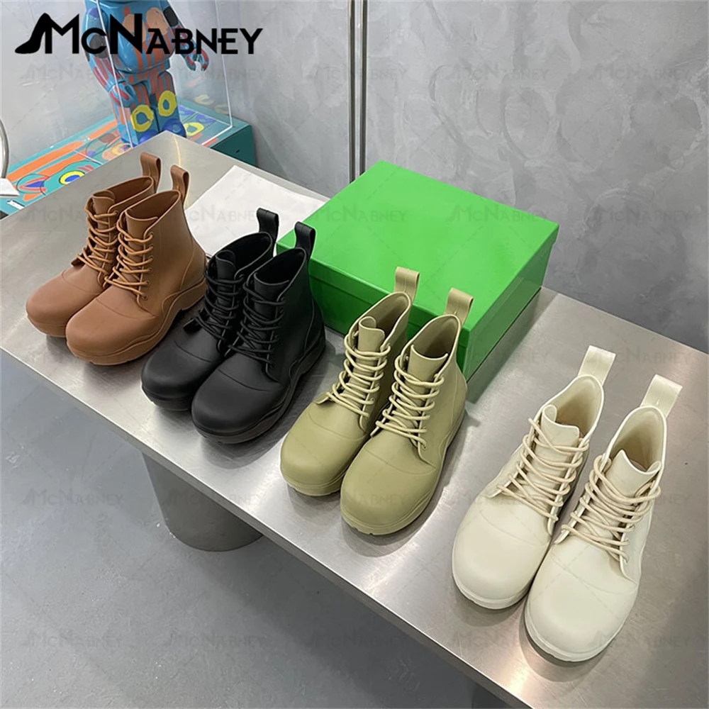 

Platform Rain Boots Fashion Style Lace Up Women's Shoes Ankle Boots Sports Style Waterproof Women Shoes Novelty Design Hot Sale