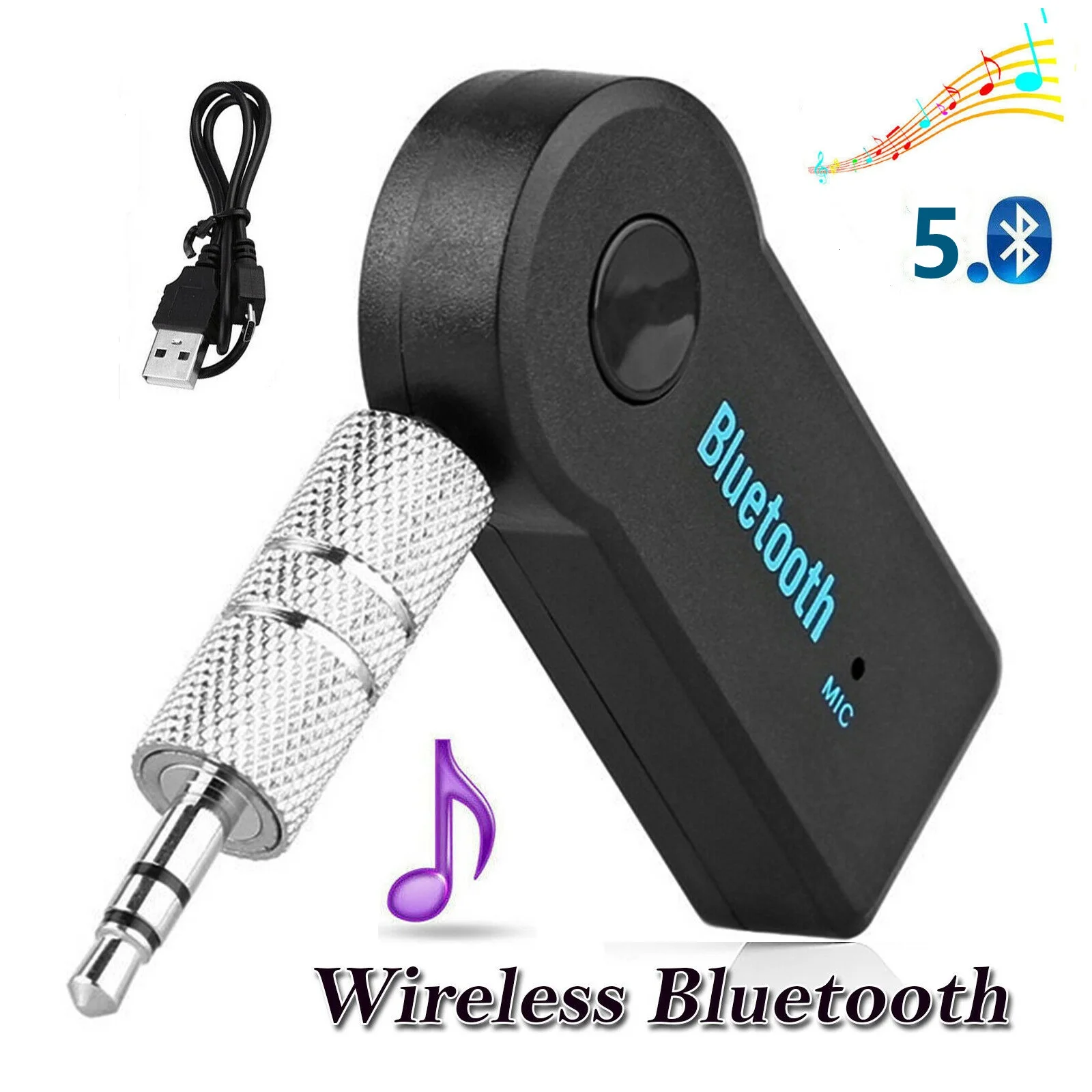 Adattatore ricevitore wireless Bluetooth 5.0 2 in 1 jack da 3,5 mm per musica per auto audio Aux A2dp ricevitore per cuffie vivavoce