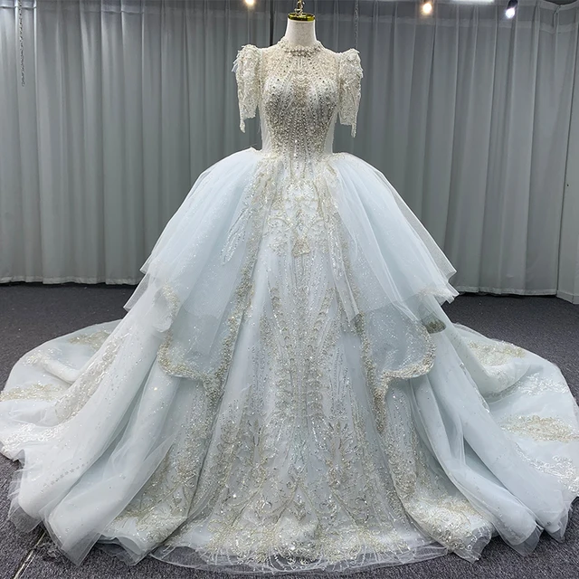 Luxury Wedding Dress 2023 Organza Floor-Length High Neck Wedding Gown For Bride 2023 Pearls Crystal MN203 Robe De Mariée 3