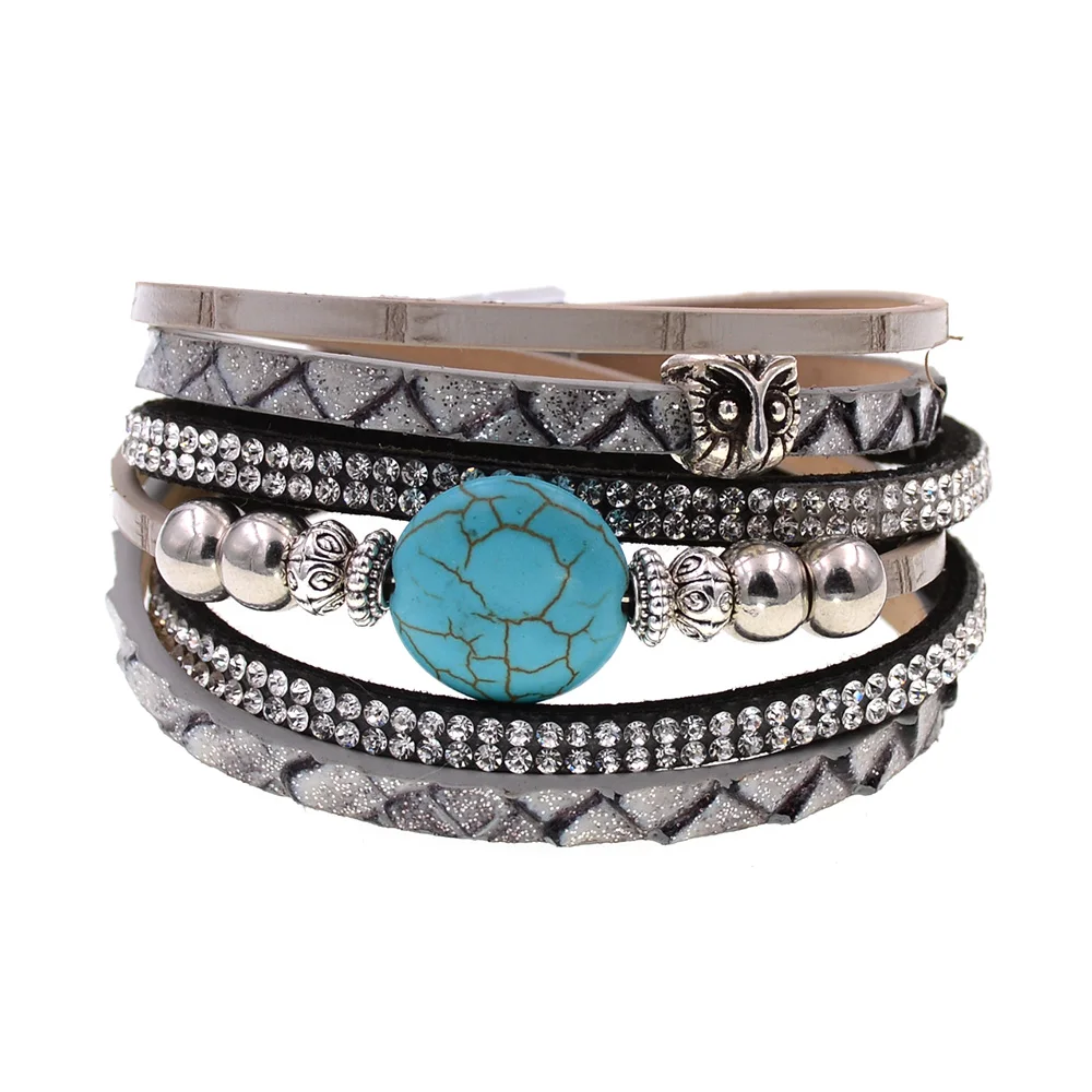 

WELLMORE stone bracelets for women owl leather bracelets wrap bracelets fashion women jewelry wholesale