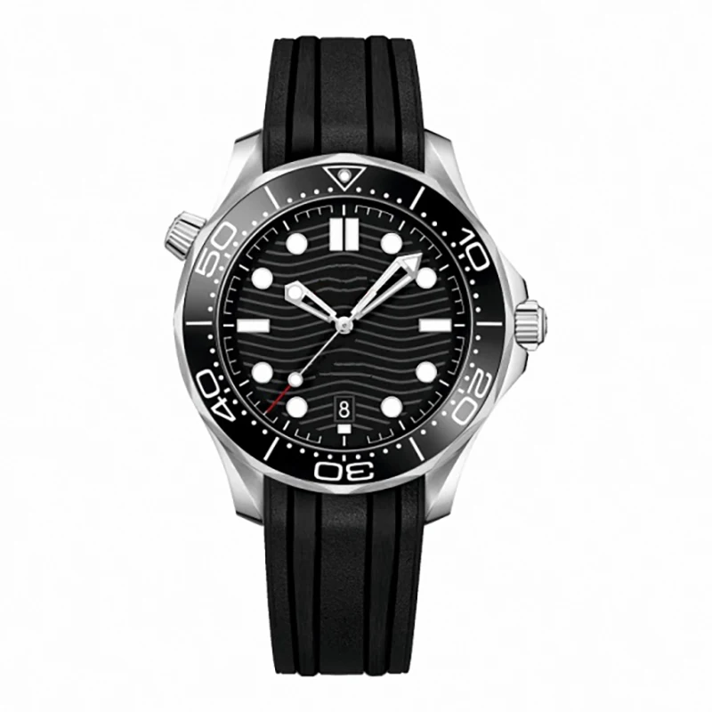 

Mens mechanical watch automatic ceramic black blue rubber strap Sapphire glass male wristwatches