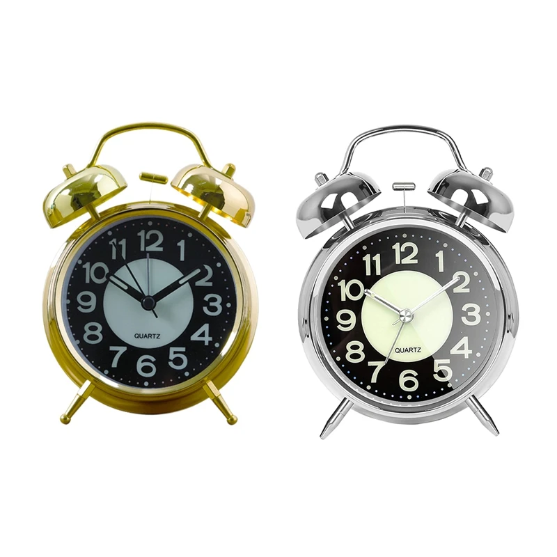 

Цифровой будильник в стиле ретро, металлические бесшумные настольные кварцевые часы с аккумулятором и подсветкой для спальни