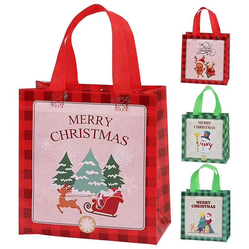 

Christmas Gift Bags 12PCS Waterproof Large Capacity Candy Bag With Handles Christmas Portable Cartoon Goodie Cookie Pouches