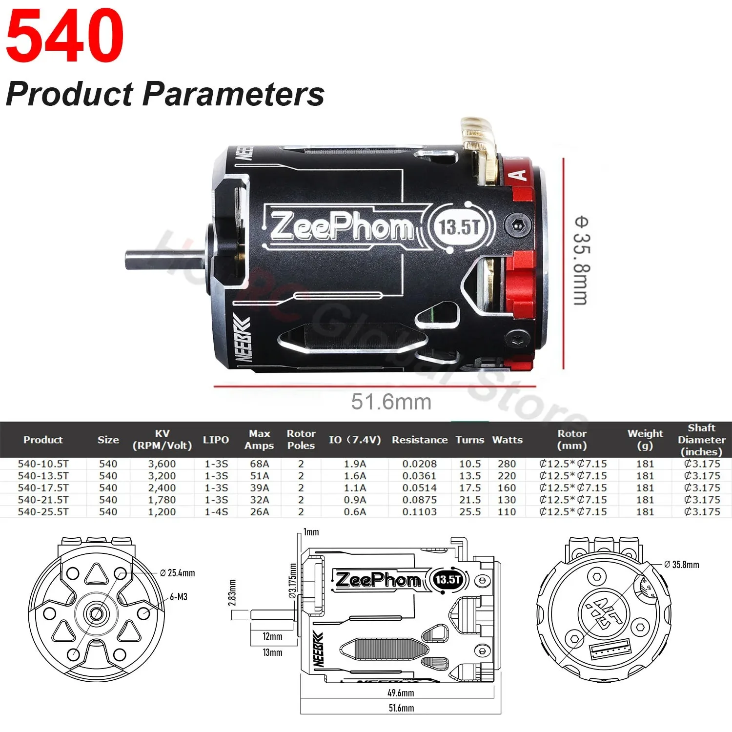 NEEBRC SPEC 540 10,5 т 13,5 т 17,5 т 21,5 т 25,5 т бесщеточный двигатель с датчиком, высокоточный для 110 RC Drift Racing Competition Car (art.: 3920d0896b77a) - 3920d0896b77a