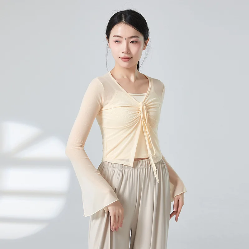 Топ женский сетчатый прозрачный с длинным рукавом пикантная Элегантная блузка