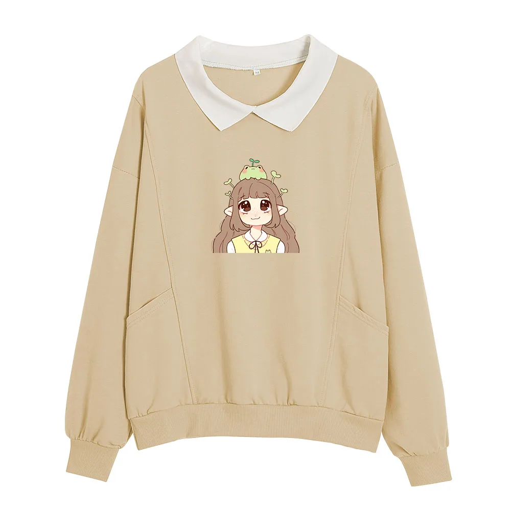 

Японская толстовка с воротником в стиле Харадзюку, кавайная Толстовка в стиле Харадзюку, куртки для девочек, пуловер с длинным рукавом, осенняя Повседневная Толстовка