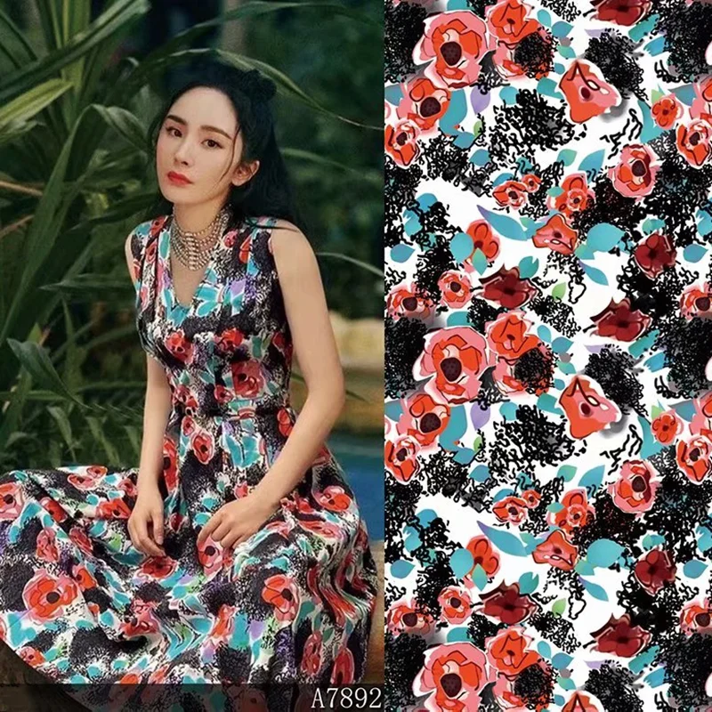 

Ткань полиэстер сатин с принтом, саржевая ткань, французская Роскошная брендовая мягкая одежда, рубашка, пижамная ткань для платья, шитье по...