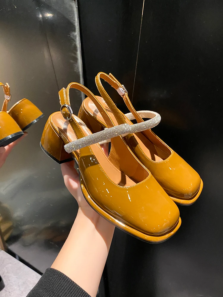 

Summer Women's Shoes Sandals Ladies 3cm Heels Mary Jane Branded Pumps 2023 Square Toe African 5cm Block Lolita Fashion Beige Clo