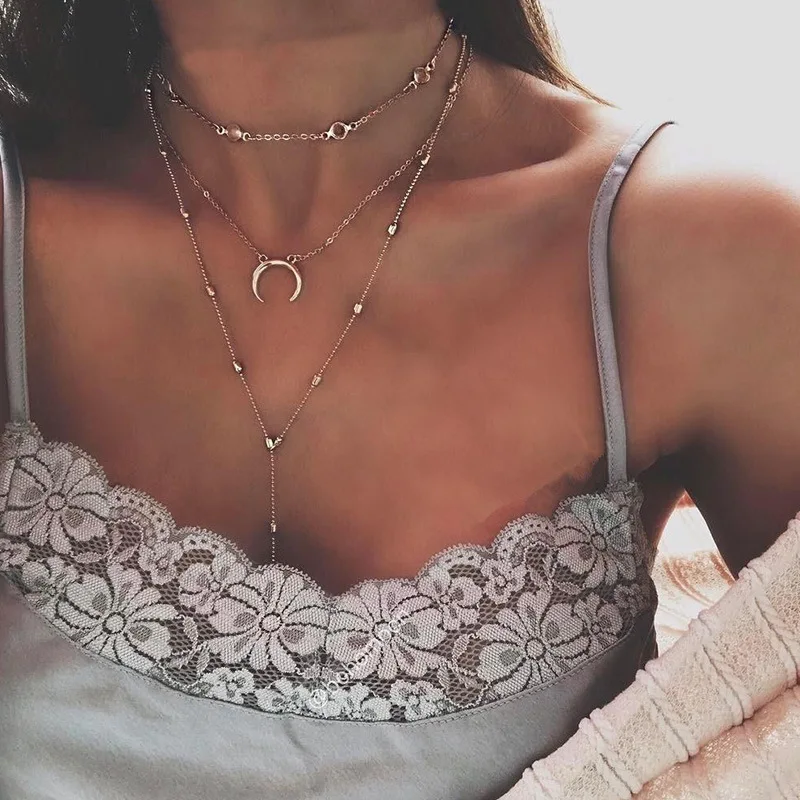 

2022 New European and American Fashionable Women's Bohemian Style Moon Ball Pendant Multi-layer Metal Hip-hop Party Accessories