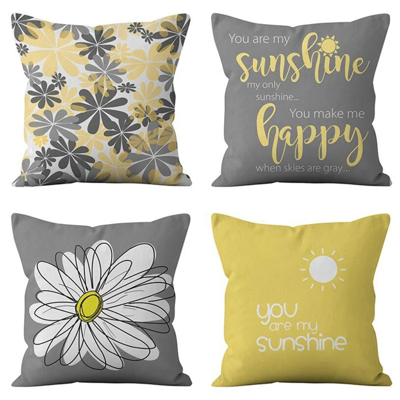 

Set Of 4 Throw Pillow Covers Modern Daisy With Pretty White Floral Hand Couch Sofa Decorative Pillow Cases Cushion
