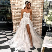 sumnus beach wedding dresses for bride elegant lace boho wedding gowns strapless sleeveless high split sweetheart princess dress