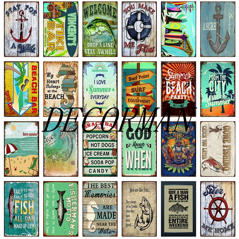 

[ Mike86 ] Mediterranean Sea Fish Painting Metal Sign Poster Painting Store Pub Decoration D08 20*30 CM wall art decor