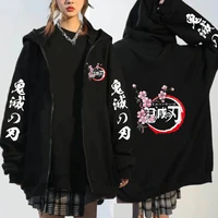 hot anime hoodie demon slayer tanjirou kamado print zipper hoodie kimetsu no yaiba rengoku cosplay manga zip unisex sweatshirt
