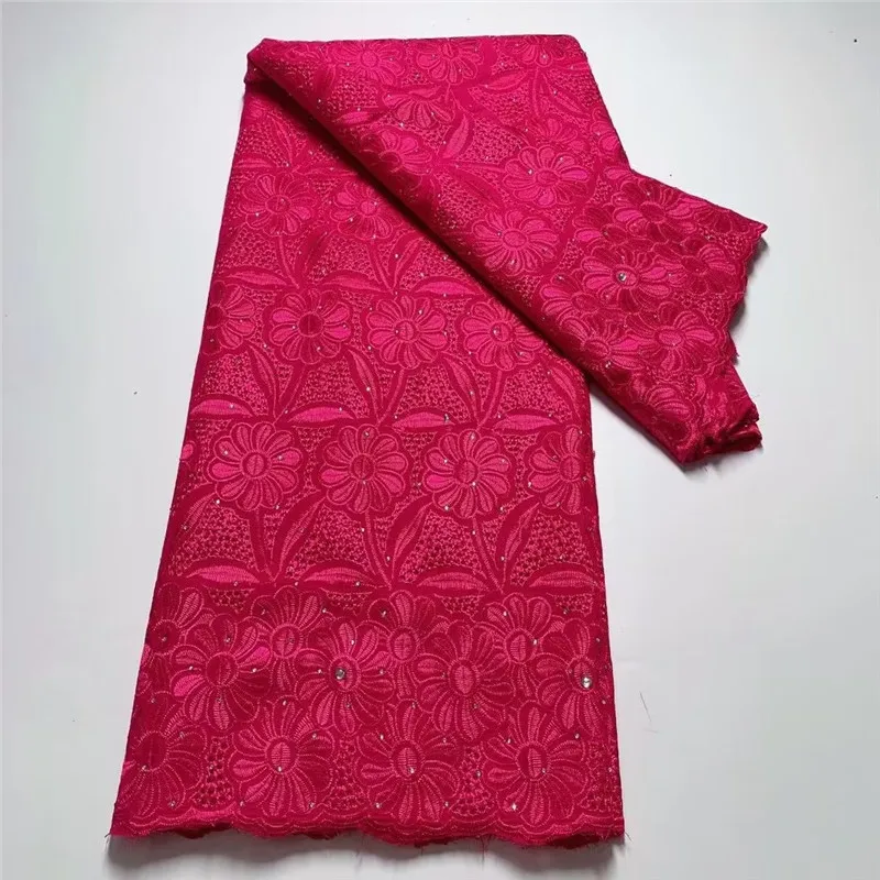 

Fuchsia African Cotton Fabric Swiss Voile Lace In Switzerland Latest Nigerian Embroidery Material Broderie Tissu Coton ZC24