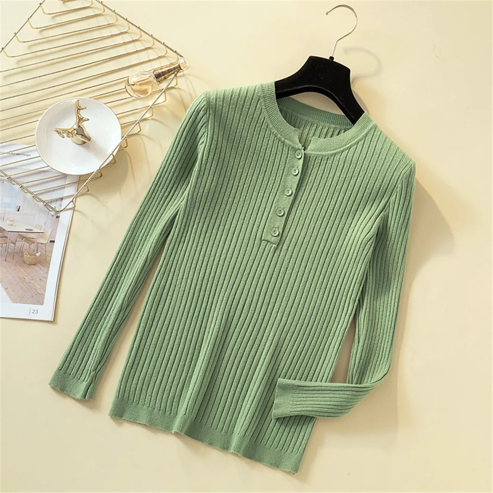 

Women Sweaters Pullovers Jumper Autumn Winter Korean Style Women Sweater 2022 Button Sweater Women Basic Slim Knitted Pullover