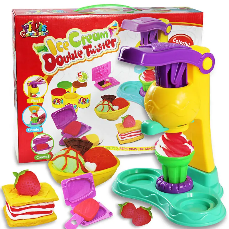 

[Funny] DIY Playdough Clay Dough Plasticine Ice Cream Mould Play Kit Diy Toy handmade Ice cream machine kitchen cook toy gift