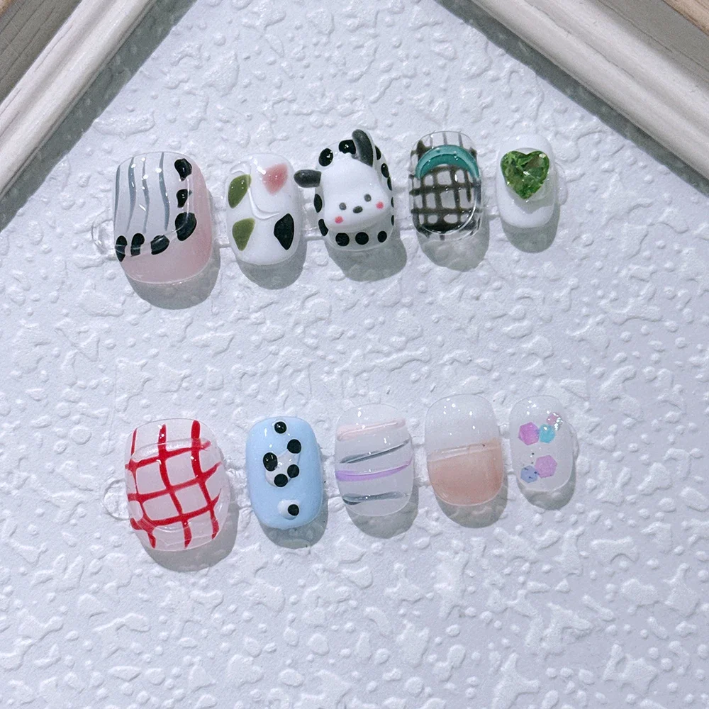 Короткие накладные ногти Sanrio ручной работы Kawaii мягкие девушки розовый жемчуг