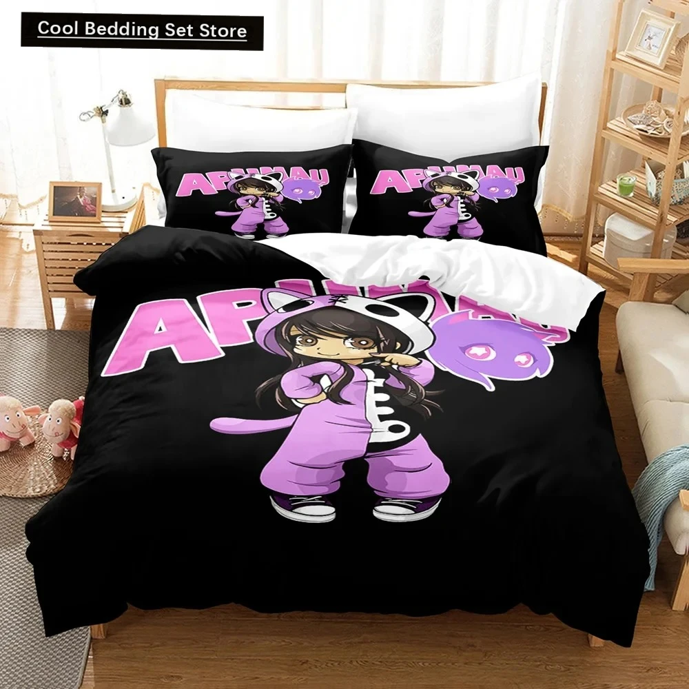3D Anime Kawaii Girls Aphmaus Bedding Set Boys Twin Queen Size Duvet Cover Pillowcase Bed Kids Adult Fashion Home Textiles