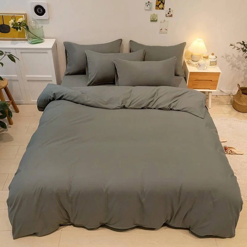

Soft Breathable Simple Solid Color Bedding Set with Zipper 4Pcs Twin Full Queen King 4/6Pcs Comforter Cover Bedsheet Pillowcases